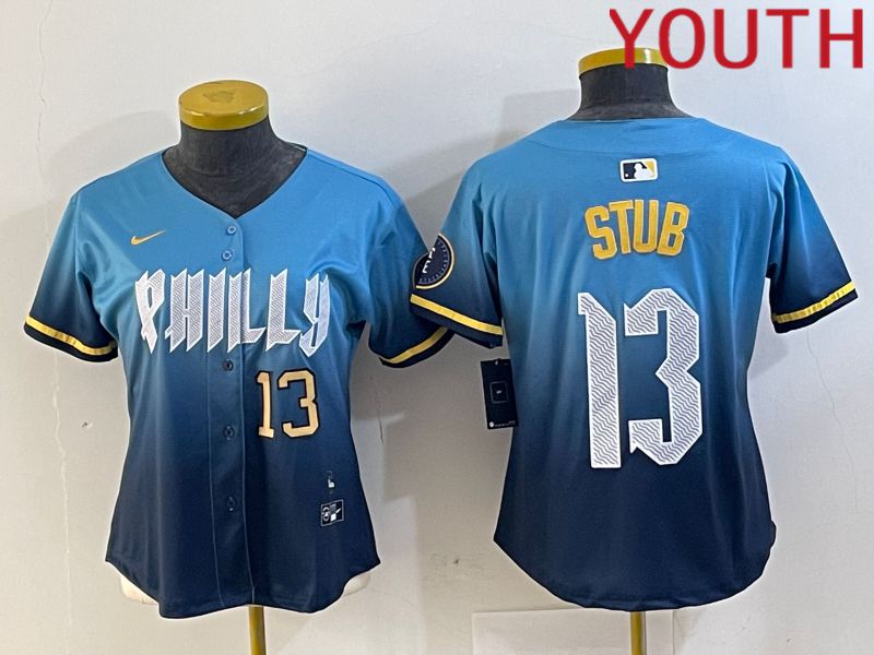 Youth Philadelphia Phillies #13 Stub Blue City Edition 2024 Nike MLB Jersey style 4